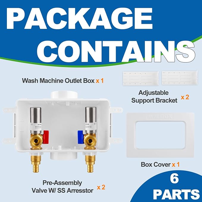 Washing Machine OutLet Box With Stainless Steel Water Hammer Arrestor,1/2 Inch Pex Crimp Inlet x 3/4 Inch MHT Outlet, F1807 Center Drain Laudry Box