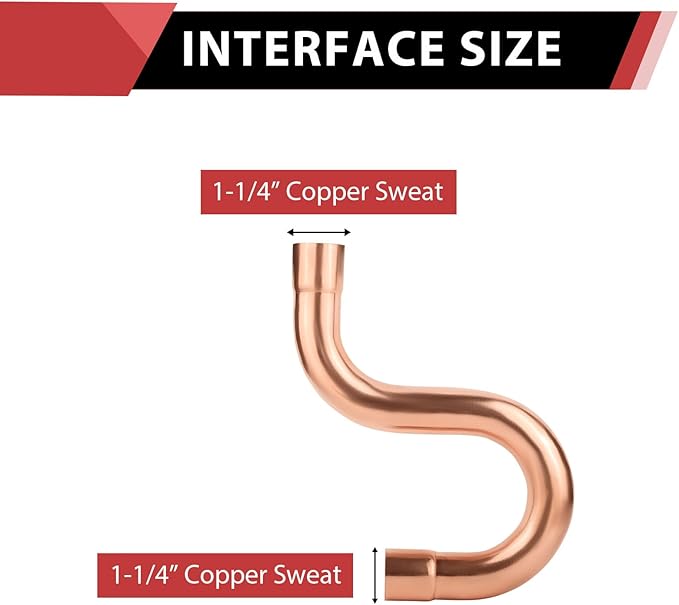 1-Pack EFIELD 1-1/4-Inch Copper Suction Line P-Trap, C x C Sweat Connection, LF Copper Fitting (1-1/4"X1-1/4"),(COPPER115)
