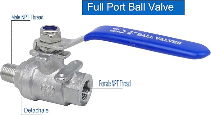 Full Port Ball Valve 1/4" NPT Heavy Duty Stainless Steel 304 Male x Female Thread For Water,Oil and Gas（1000WOG）