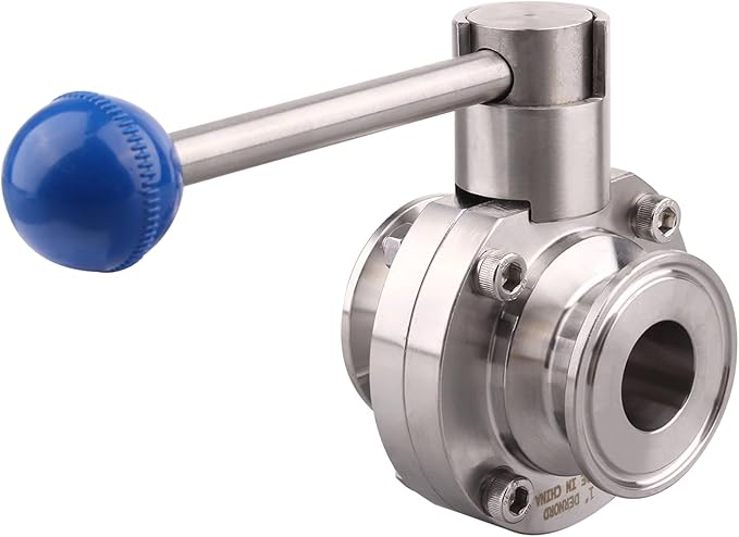 DERNORD 2 Pack 1.5 Inch Tri Clamp Sanitary Butterfly Valve with Pull Handle Stainless Steel 304 Tri Clamp Clover (1" Tube OD)