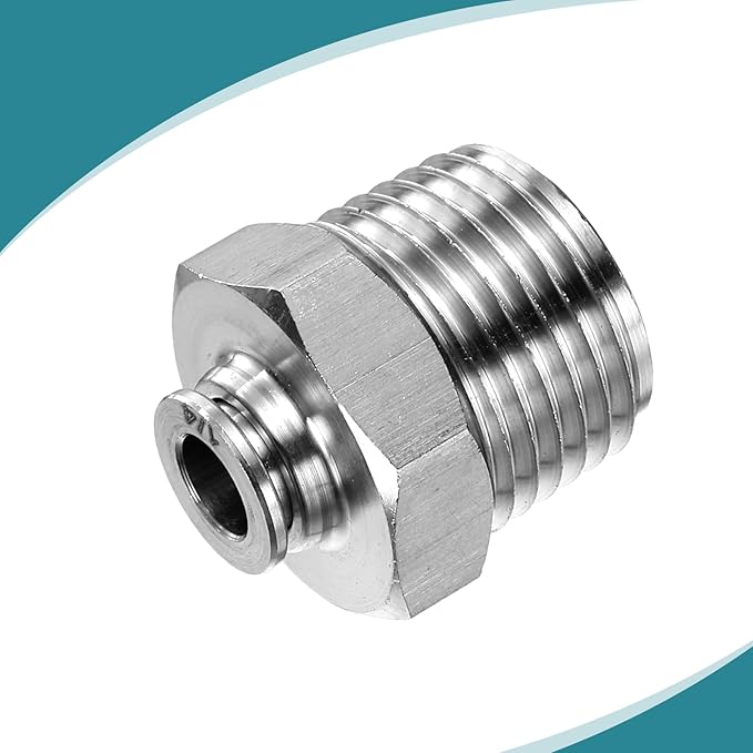 HARFINGTON Push to Connect Fittings 1/4" Tube OD x 1/2" NPT Thread Male Straight Union Fitting 304 Stainless Steel Quick Connect Pneumatic Accessories for Trailers Air Brake System
