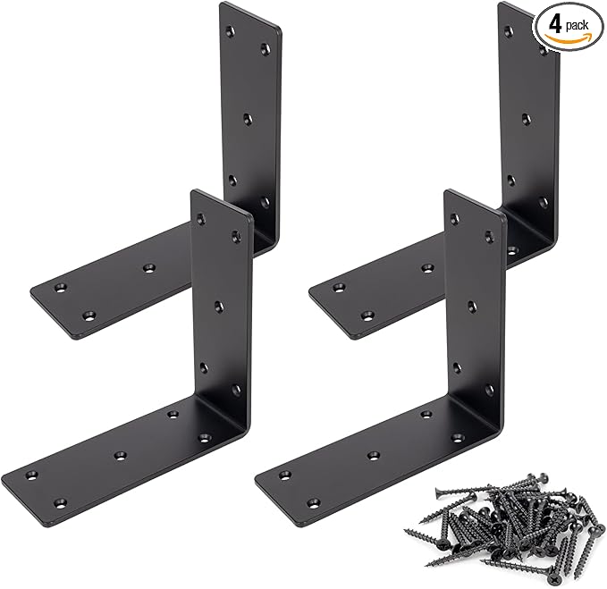 6" x 6" x 2-3/8" Heavy Duty Steel L Angle Corner Bracket, 90 Degree Support Bracket for Wood Beams Pergolas Shelves Furniture, Thickness 0.15", Max Load 250 lbs, 4 Pack