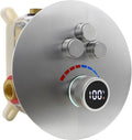Round Digital Display Shower Valve 3 Way Shower Mixing Valve Concealed Installation Can Use All the Time Brushed Nickel