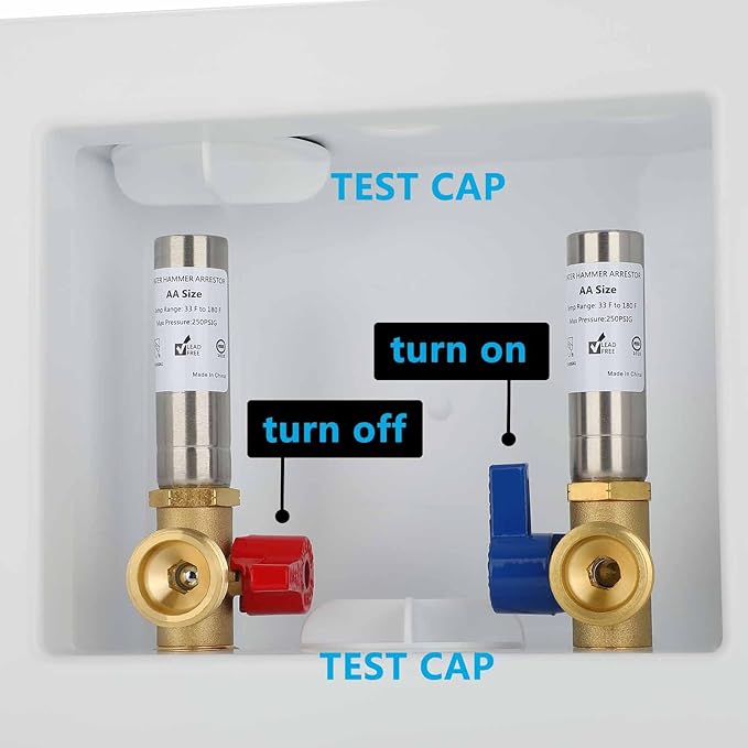 (1 Pack) Lidertik Washing Machine Outlet Box with Hammer Arrestors and Center Drain, Inlet 1/2 inch Thread or Sweat x Outlet 3/4 inch Male Thread, Absorb Shock And Reduce Noise LI-611-11
