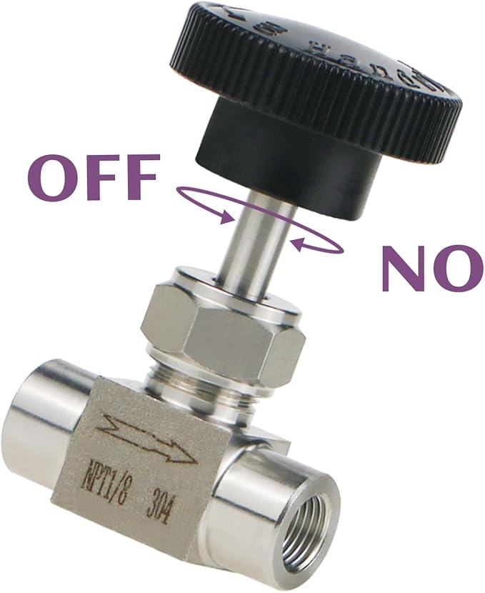 Needle Valve 1/8 NPT Gas Flow Control Valve Stainless Steel Female Thread for Water/Oil, 1PC