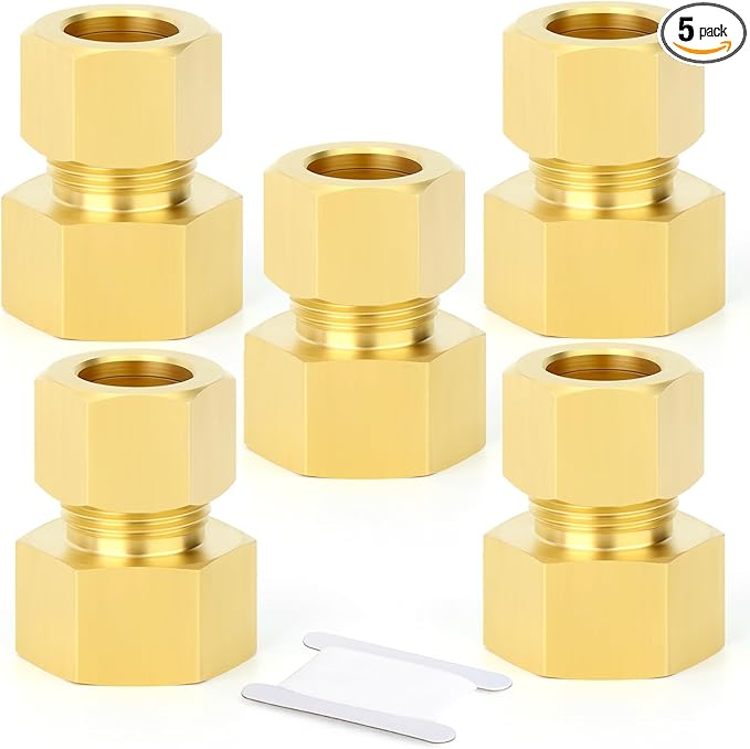 GASHER 5PCS Brass Compression Tube Pipe Fitting Connector, 3/8" Tube OD x 3/8" NPT Female Connector