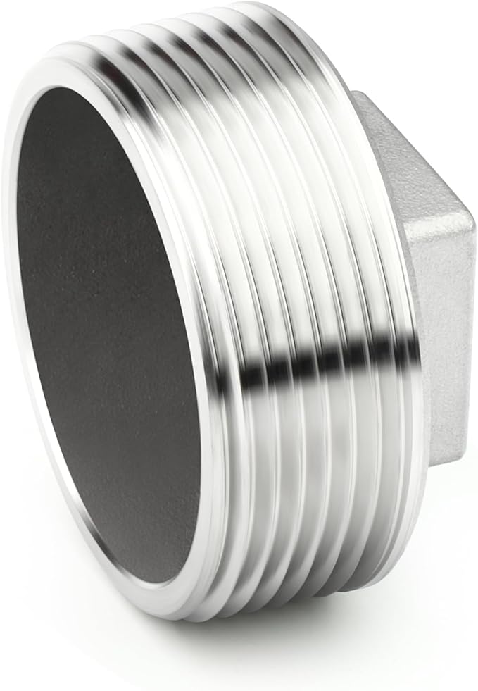 TAISHER 1PCS 304 Stainless Steel Outer Square Thread Socket Pipe Plug Fitting 3" NPT Male