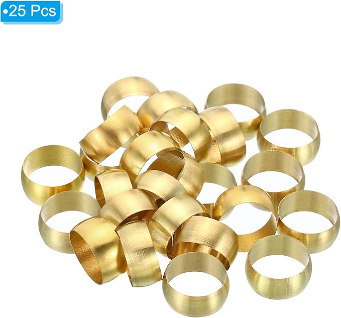 PATIKIL 14mm Tube OD Brass Compression Sleeves Ferrules, 50 Pack Brass Ferrule Fitting Brass Compression Fitting Assortment Kit for Air Water Gas Pipe