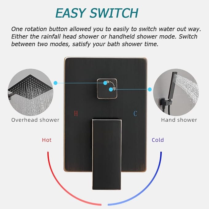 Oil Rubbed Bronze Shower System Bathroom Luxury Rain Mixer Shower Combo Set Wall Mounted Rainfall Shower Head System Shower Faucet Rough-in Valve Body and Trim Kit