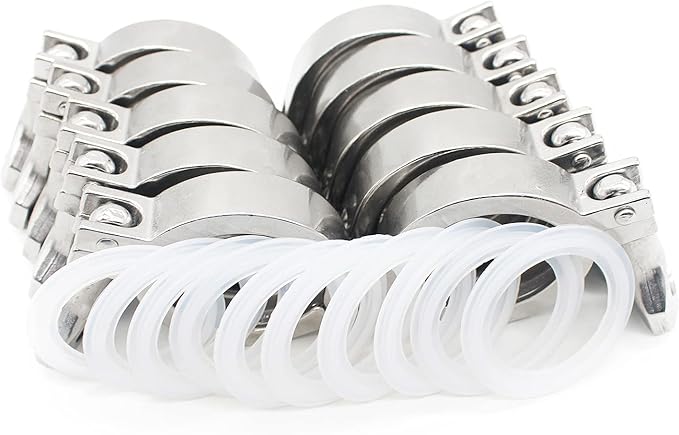 QiiMii Single Pin Heavy Duty 10 Pcs Tri Clamps with Wing Nut Ferrule TC 1.5 Inch Stainless Steel 304 Sanitary Fittings with Silicone Gasket