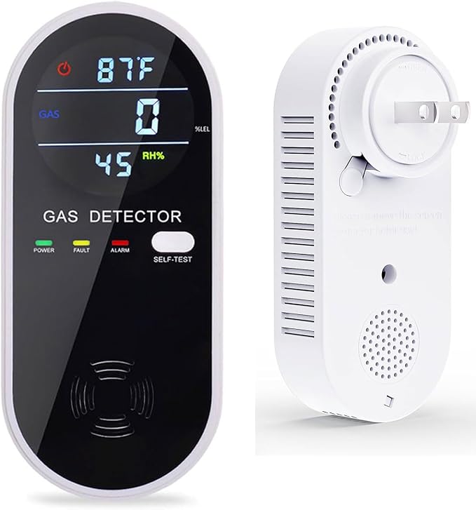 Natural Gas Detector, 3 in 1 Plug-in Propane Gas Detector(Gas, Temperature and Humidity Display), Combustible Gas Detector for Home & RV Gas Leak Detector for LNG, LPG, Methane