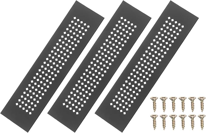 PATIKIL 8 x 2 Inch Door Air Vent Cover, 3 Pcs Aluminum Grille Ventilation Cover Louvered Diamond Hole with Mounting Screws for Cabinet Wardrobe Ceiling Door, Black