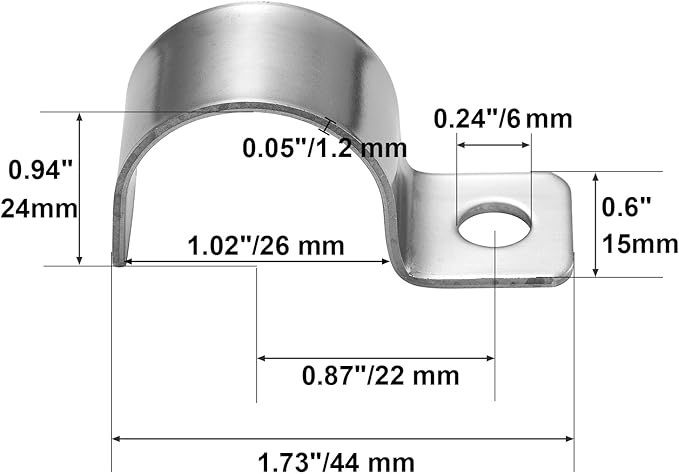 Conduit Pipe Clamps, 304 Ss Pipe Mounting Brackets, Metal One-Hole P-Type Clips Heavy Duty Unilateral Wire Clips for Tube or Wire Cord Installation | OD 1" | 25 Pcs
