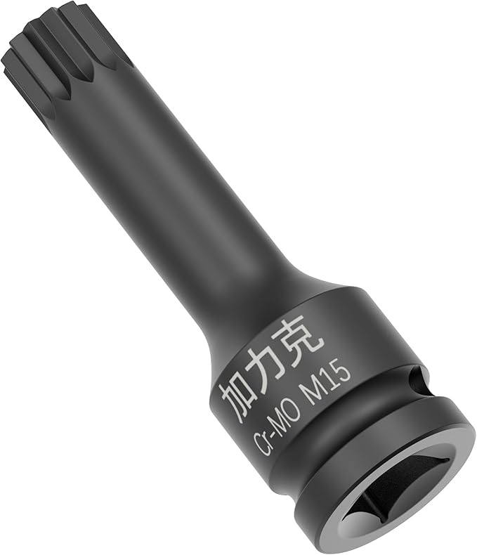 1/2-Inch Drive x M15(15mm） Impact XZN Triple Square Spline Bit Socket, Metric Lengthen Screwdriver Socket Adapter, 3-Inch Length, CR-MO Steel, One-Piece Construction, Black