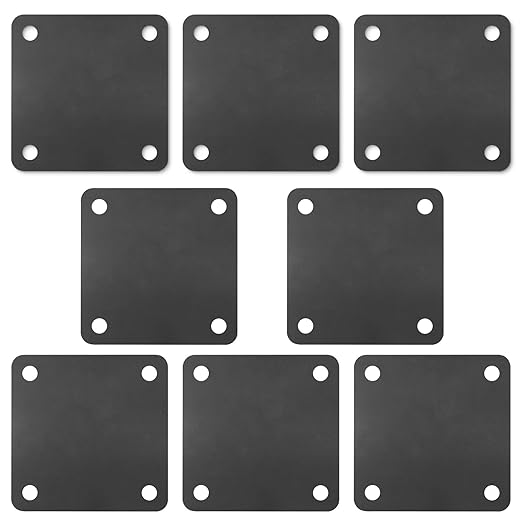 Rocaris 8 Pcs 4 X 4 X 1/5 Inch A36 Steel Plate Hot Rolled, Steel Base with 4 Holes Metal Square for Construction Boards, Structure Support, Weldable Square and Industrial