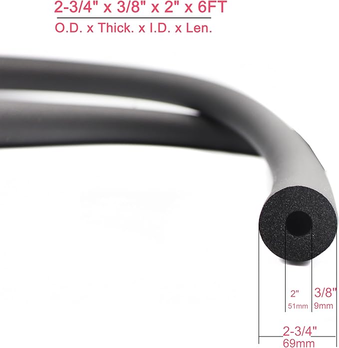 cSeao 2" ID Pipe Insulation Foam Tube (3/8" x 2" x 6FT) AC Uint Tubing, Guitar Stand Foam Tube, Hollow Pipe Cover,Exercise Machine Handle Protector and Roof Rack