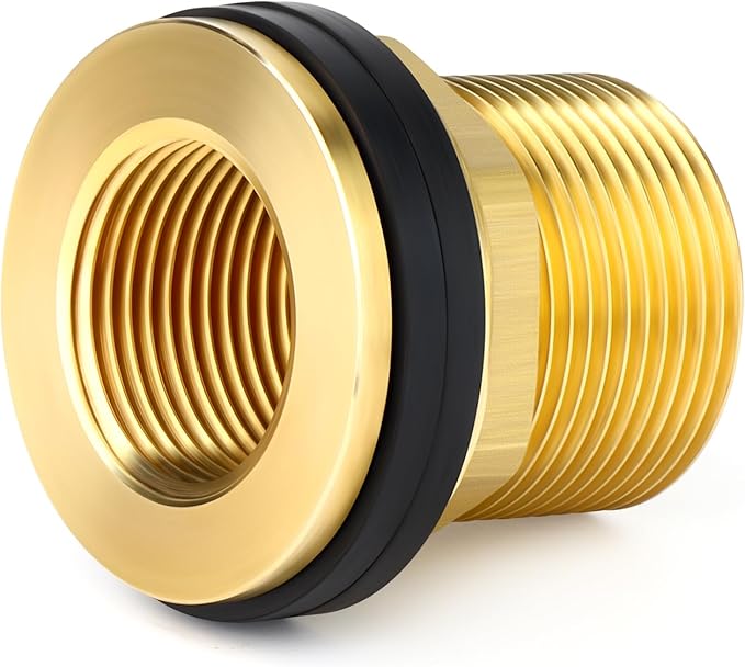 GASHER 1PCS Brass 1-1/4" Female 1-1/2" Male Bulkhead Tank Connector Adapter Fitting with Rubber Ring