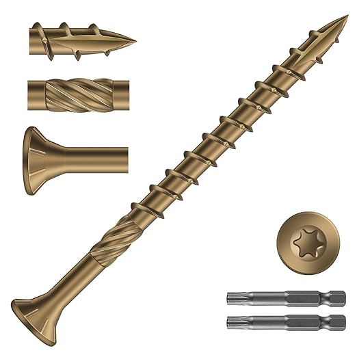 #9 x 2-1/2" Deck Screws (748Pcs) 8lb. Carbon Steel, Yellow, Flat Head, Rust Resistant epoxy Coated, with T25 Star Bit