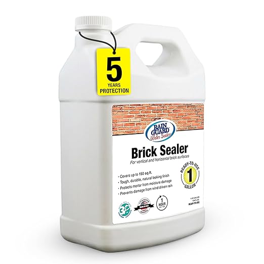 Rainguard Water Sealers Brick Sealer, Penetrating Protection Against Rain and Moisture Damage, for All Brick and Mortar Surfaces, Silane/Siloxane Waterproofer, Natural Finish, Ready to Use, 1 Gallon
