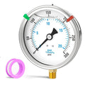 0-300PSI Stainless Steel Liquid Filled Pressure Gauge, 4" Dial Size, 1/4" NPT Lower Mount, for Tube, Water Pump, Gas, Liquid, Pressure Test (with Range Mark Pointer)