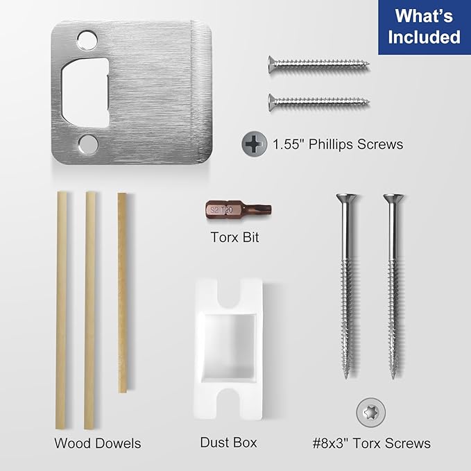 Extended Lip Strike Plate 2-1/2" x 2-1/4", Heavy Duty Version, Striker Extender with Reinforced Torx/Star Screws & Bit, Extra Wide Door Latch Strike Restorer Kit(Brushed Nickel, 1 Pack)