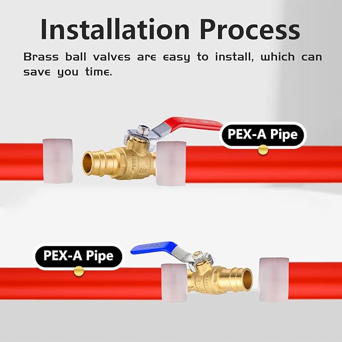 10-Pack Foskan 1" Brass PEX-A Full Port Ball Valve, Quarter Turn Shut-off Valve for PEX-A Tubing(Blue and Red)
