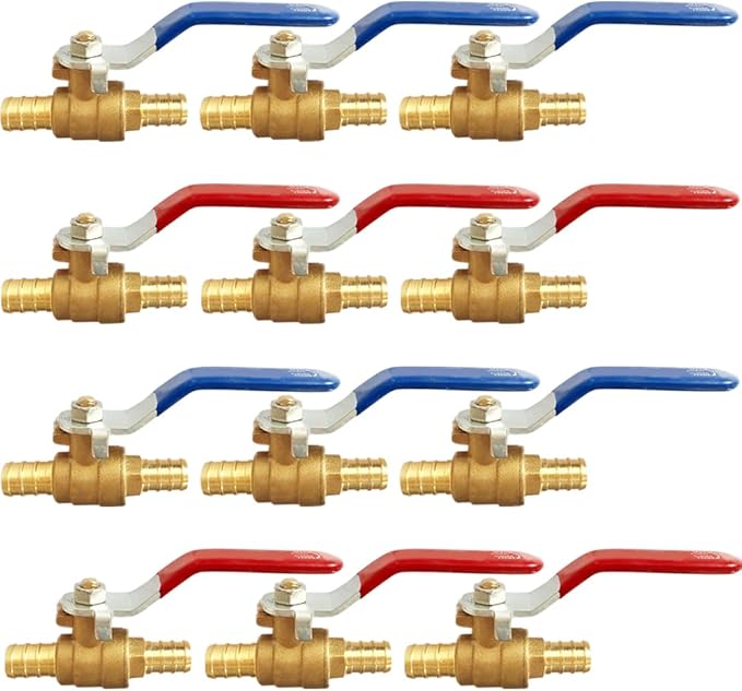 1/2 Inch PEX Crimp Brass Shut-Off Ball Valve for Hot and Cold Water (Pack of 12)