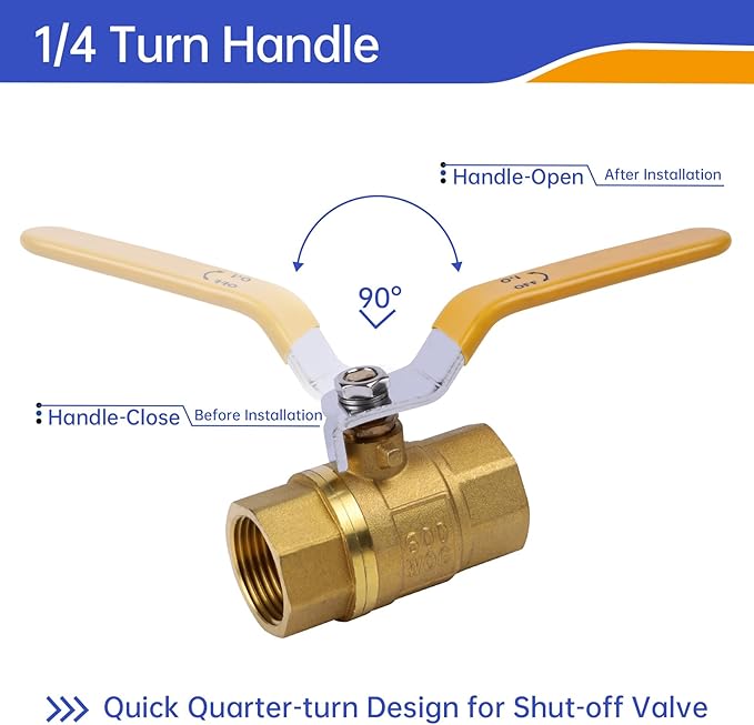 YADIAN 2 Pack 1 Inch Ball Valve Brass Full Port NPT Female Ball Valve Heavy Duty Water Shut Off Valve 1'', NPT Female, 600 WOG (Water, Oil and Gas)