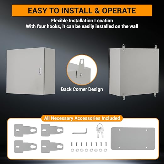 Outdoor Electrical Box, 16"x16"x6" NEMA 4X Steel Enclosure, IP67 Waterproof & Dustproof, Lockable Electrical Junction Box with Mounting Plate and 2 Keys, Indoor and Outdoor Use