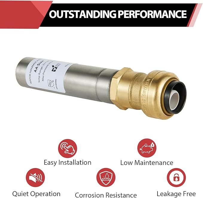 EFIELD MH-151-A1, Stainless Steel Water Hammer Arrestor 1/2-Inch Push-Fit to Connect Pex, Copper, CPVC, Free Disconnect Clip Tool,(HAMMER007)