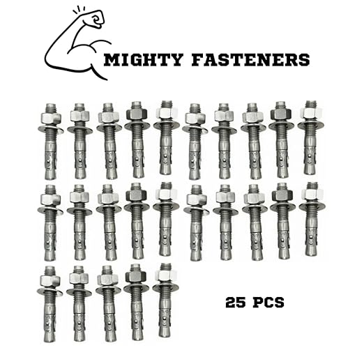 Wedge Anchors – Heavy-Duty 304 Stainless Steel Expansion Bolts for Concrete & Masonry, Rust-Resistant & Durable - 5/8 X 3-3/4" - 25 Pack