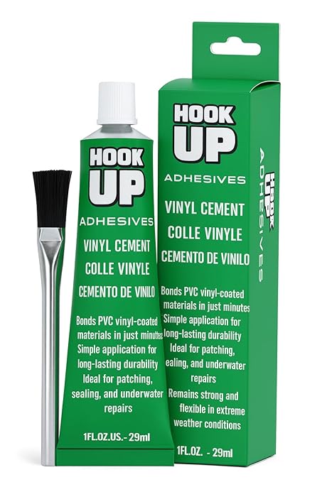 HOOK UP Adhesives Vinyl Contact Cement, Glue Waterproof, Fast-Drying Repair Adhesive for Pools, Inflatables, PVC, Air Mattresses, PVC Pipes, Tarps, Boats, Rafts, Upholstery Strong Bond, Cement 1OZ