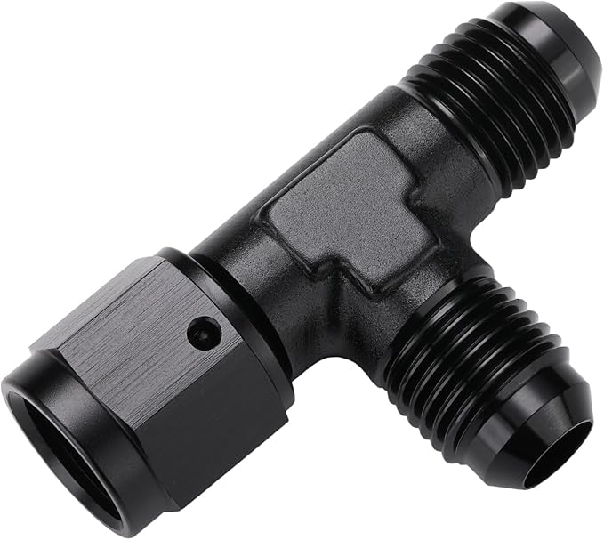 6AN Male Flare Tee T Fitting Adapter with AN6 Female Swivel On Run Aluminum Black
