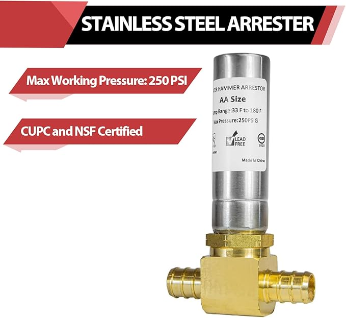 4-Pack EFIELD MH-221 1/2-inch Pex Crimp Connection Tee Water Stainless Steel Hammer Arrestor, ASTM F1807,(HAMMER011-4PCS)