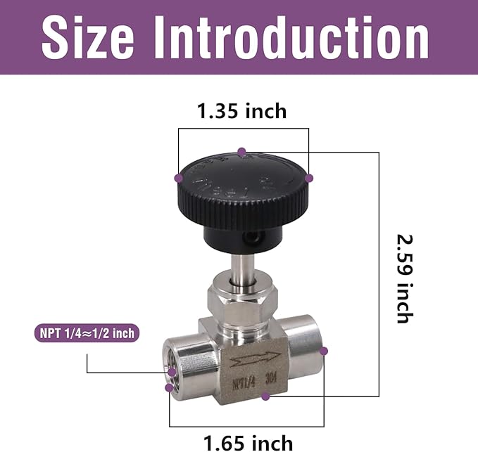 1/4 NPT Control Needle Valve, Female Thread Flow Control Valve for Gauge and Instrumented System 1 PC