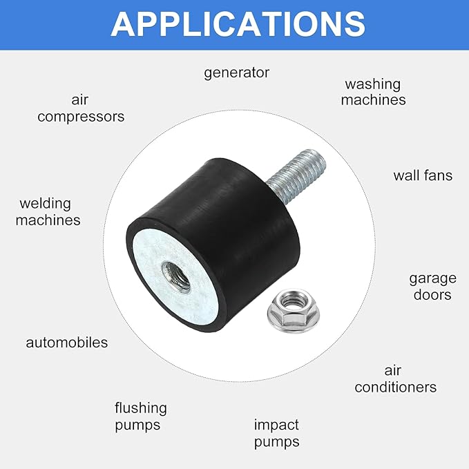 uxcell M6 Rubber Mounts, 4Pcs 24x20mm(DxH) Rubber Cylindrical Anti Vibration Isolator Shock Absorber with Lock Nut for Car Bobbin Generator Air Compressors