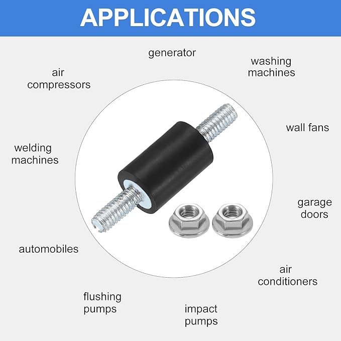 uxcell 4Pcs M4 x 10mm Rubber Mounts, 15 x 10mm Cylindrical Anti Vibration Isolator Studs Shock Absorber Double Studs with Nuts for Car Bobbin Generator Air Compressors