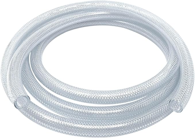 Gloxco Clear Braided PVC Tubing, Food Grade, Heavy Duty Reinforced Hose, 1/2" ID, 10 Ft Length