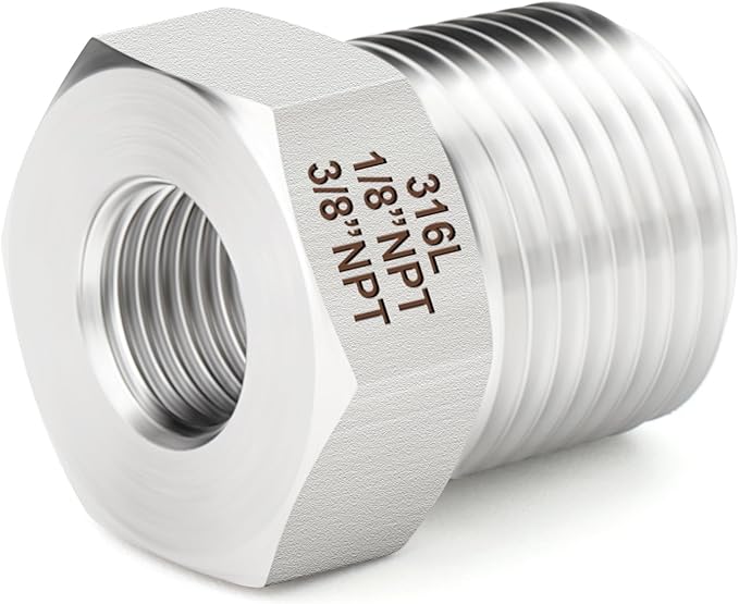TAISHER 2PCS Forging of 316L Stainless Steel Reducer Hex Bushing, 3/8" Male NPT to 1/8" Female NPT, Reducing Forging Pipe Adapter Fitting