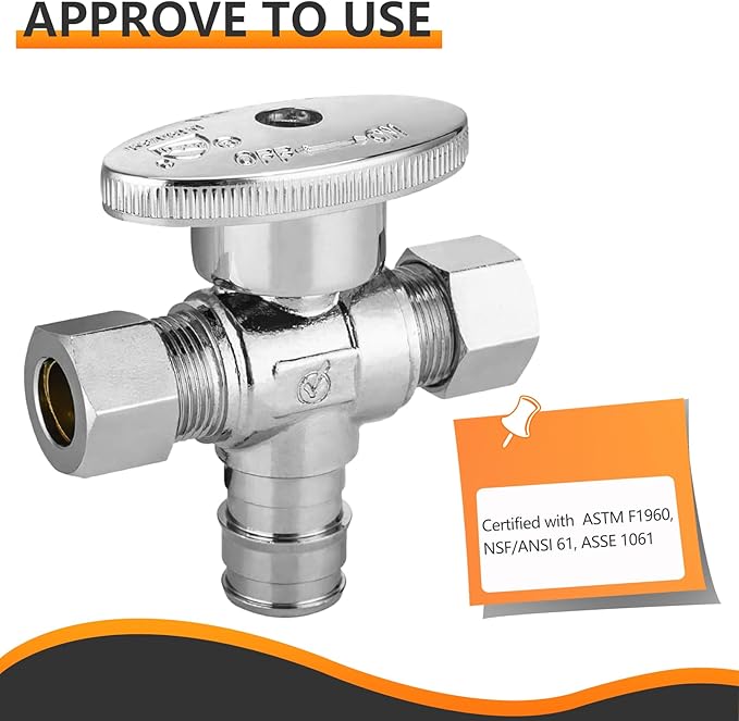 2-PCs HeSun Dual Compression Outlet Angle Stop Valve, 1/2" PEX-A Expansion x 3/8" OD Comp x 3/8" OD Comp, 1/4-Turn Shut Off Valve for Bathroom, ASTM F1960(VALVE128)