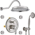 Antique Shower Faucet-Sets Fixtures: 9 inch Wall Rain Head with Handheld Spray and Body Jets, 3 Way Diverter Rough in Valve System included Trim Kit, Brushed Nickel