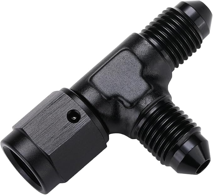 3AN Male Flare Tee T Fitting Adapter with AN3 Female Swivel On Run Aluminum Black