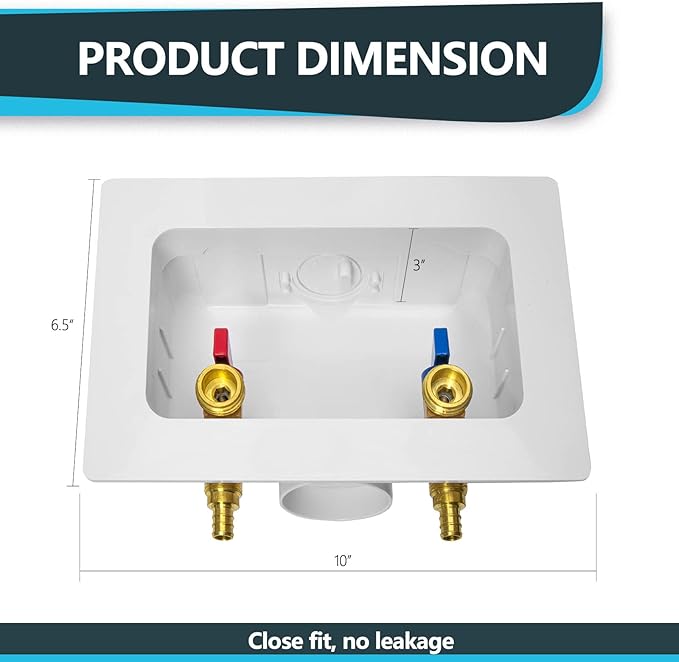 Washing Machine Connection Box, Center Drain, 1/2 Inch Pex Crimp Inlet x 3/4 Inch MHT Outlet, Laundry Washer Valve Box (Pack of 10)