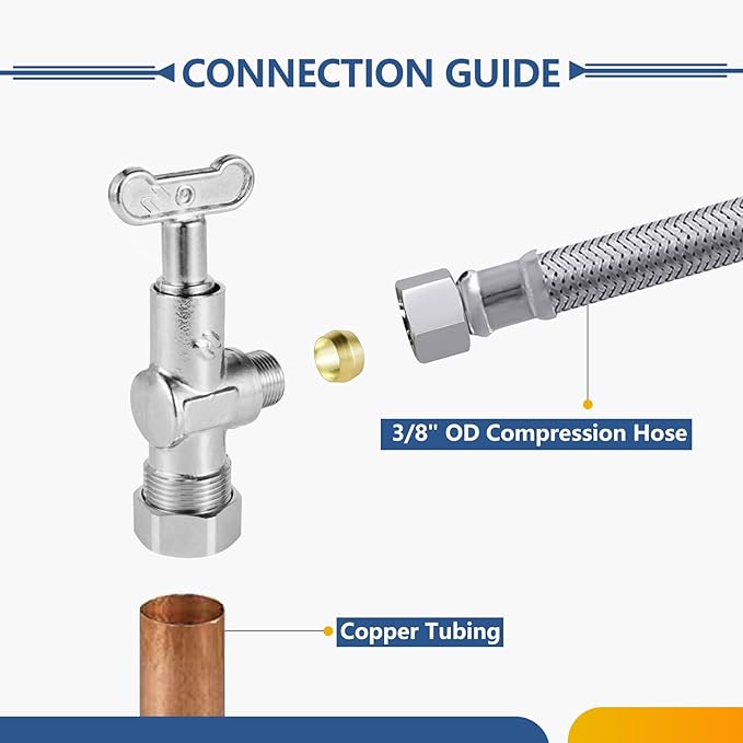 100-Pack GUOFIS Angle Stop Valve with 1/4 Turn Loose Control Key,1/2" Nominal (5/8" OD) Compression x 3/8" OD,Chrome Plated Brass Shut-off Valves for Potable Water(VALVE142-100Pack)