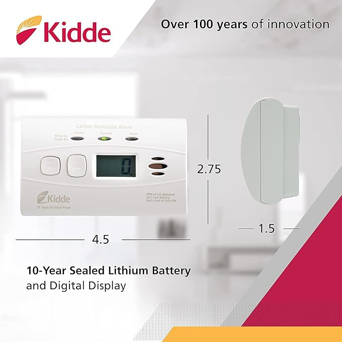 Kidde Carbon Monoxide Detector with 10-Year Battery, Digital Display, 3 LEDs & Nighthawk Carbon Monoxide Detector & Explosive Gas Detector, AC-Plug-in with Battery Backup, Digital Display, White