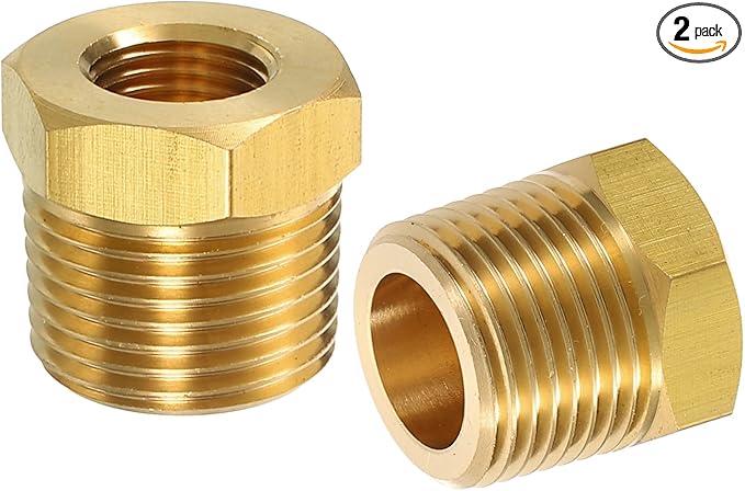 uxcell 2Pcs 3/8 BSPT Male x 1/8 NPT Female Brass Reducer Hex Bushing Threaded Pipe Fitting, Brass Threaded Pipe Fitting Adapter for Water, Gas, Oil Pipeline Systems