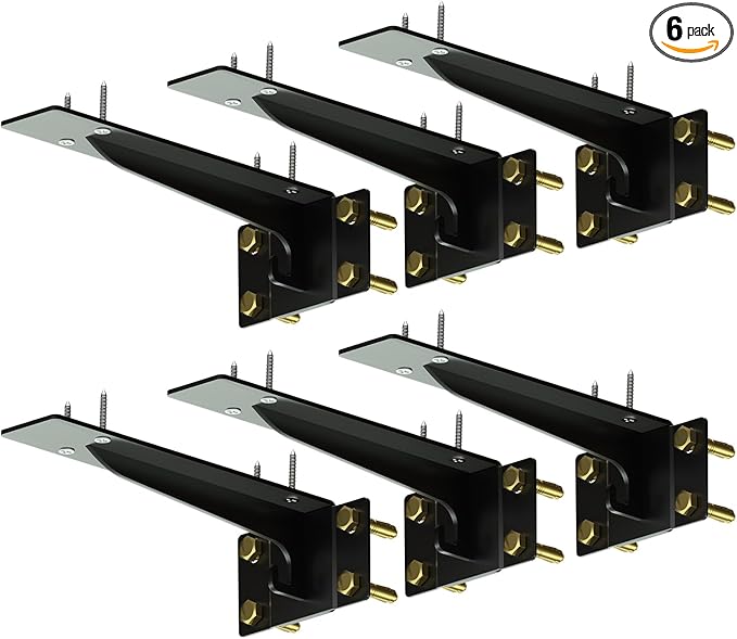 8" Heavy Duty Shelf Brackets (Set of 6) - 1500 lbs Capacity, Hooks for Wall Mounted Shelves,L-Shaped Floating Shelf Brackets with Hanging - Industrial Strength, Black