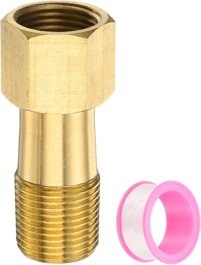 PATIKIL 3/8" g Male x 3/8" g Female Brass Pipe Fitting, Nipple Brass Fitting Extension Pipe Fittings Adapter Connection with Tape 2 Inch / 50mm Length