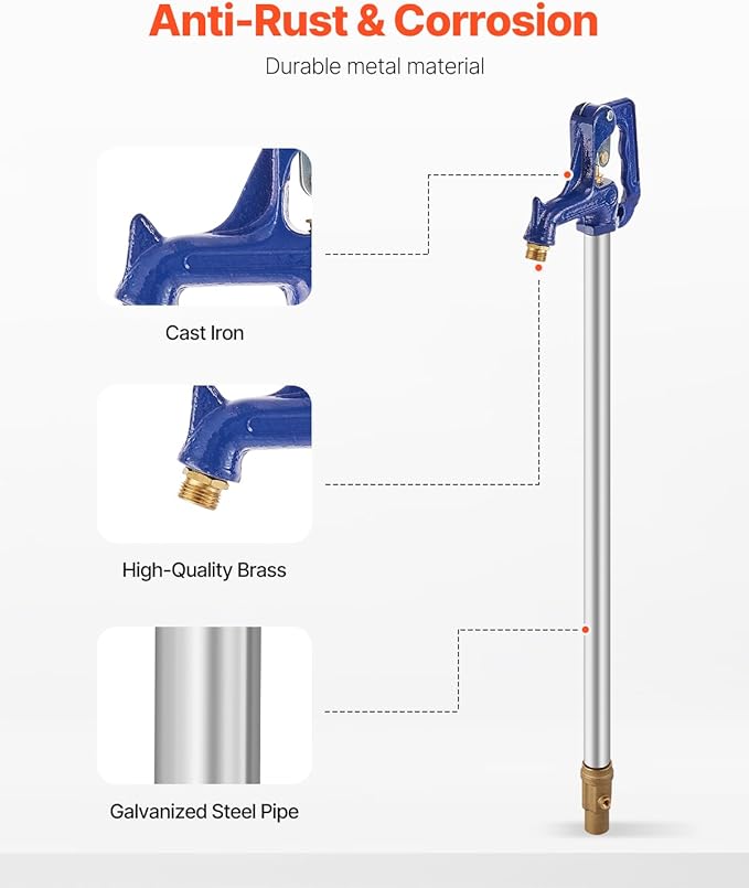 VEVOR Frost Proof Yard Hydrant, 4.25 FT Freeze-Proof Outdoor Faucet with 24" Bury Dept, 3/4" NPT Pipe Connection & 3/4" NH Hose Coupling, Heavy-Duty Cast Iron Hydrant for Yard, Garden, Farm Irrigation