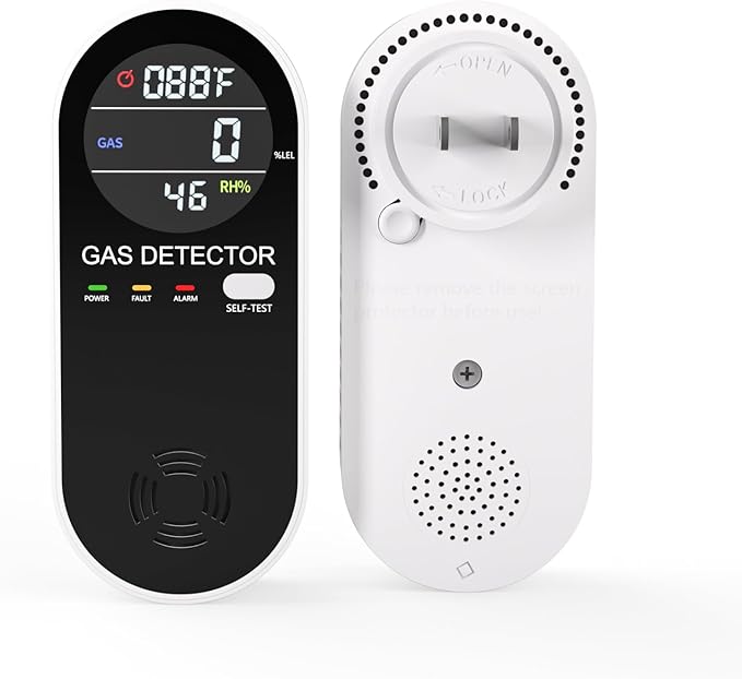 Natural Propane Gas Detector,3 in 1 Plug-in Combustible Gas Leak Detector Monitor(Gas, Temperature and Humidity Display) for Home & RV Leak Alarm for LNG, LPG, Methane (1)